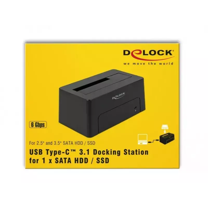 Delock - HDD-dockingstation bays: 1 - SATA 6Gb/s - USB 3.1 (Gen 2) - Zwart (63958)