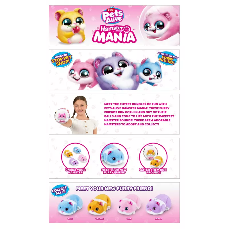 Speelgoedhamster Zuru Pets Alive Hamster Mania — op batterijen werkende interactieve hamster, vanaf 3 jaar, AAA