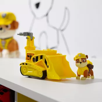 PAW Patrol, Rubbles Bulldozer speelgoedtruck met verzamelfiguur, duurzaam bewust kinderspeelgoed voor jongens & meisjes vanaf 3 jaar