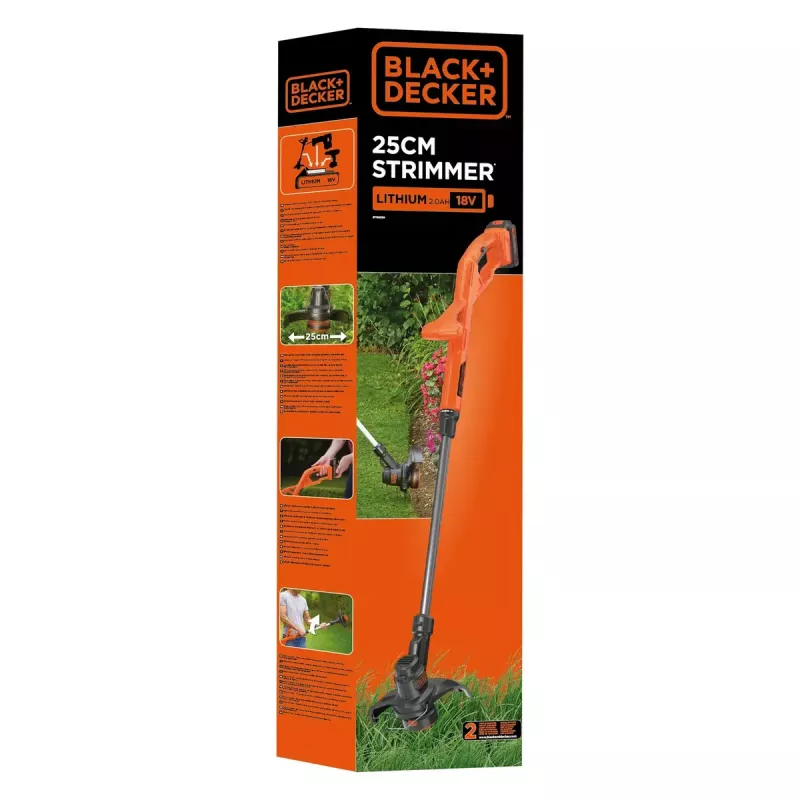 Black & Decker ST182320-QW accu-grastrimmer, 18 V, 2,0 Ah Li-ion, 25 cm maaibreedte, incl. accu en oplader, oranje/zwart