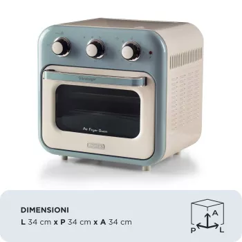 Ariete 4632 heteluchtfriteuse en oven Vintage, 1400W, 2in1, inhoud 16L, accessoires inbegrepen, timer 60 minuten, dubbelglas, blauw