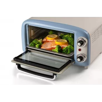 Ariete 3919 elektrische oven Vintage, 800 W, 10 l inhoud, dubbelglas, retro, blauw
