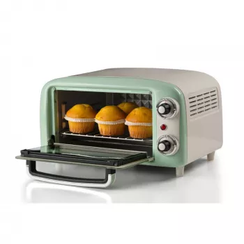 Ariete 3919 elektrische mini-oven Vintage, 800 W, 10 L inhoud, dubbelglas, retro, groen