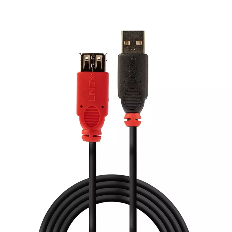 Lindy 42817 actieve USB 2.0-verlengkabel Slim, USB-A-stekker naar USB-A-bus, 5 m, zwart