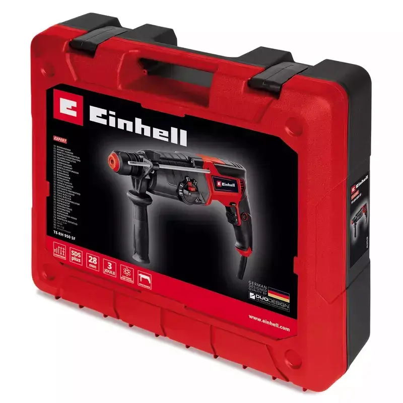 Einhell TE-RH 950 5F boorhamer, 950 W, 3 J, SDS-plus, 2600 tpm, met koffer, zwart/rood