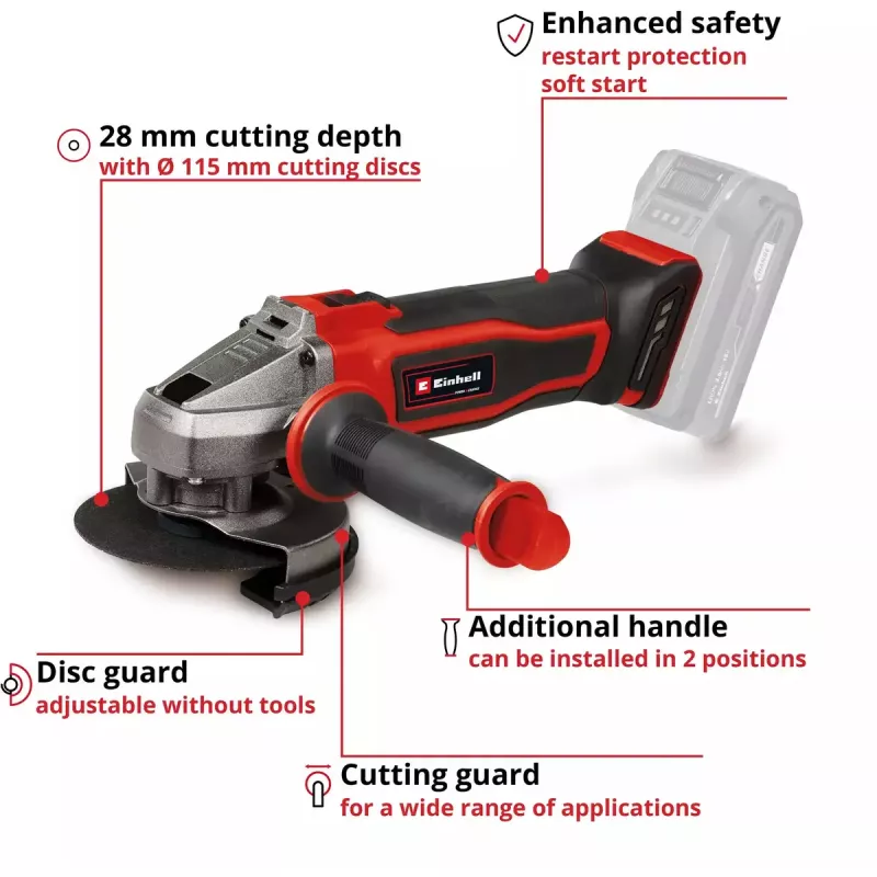 Haakse slijper Einhell Power X-Change TE-AG 18/115-2 Li - Solo 18 volt