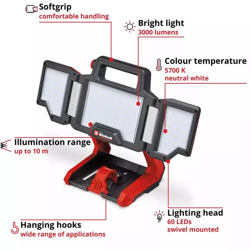 Acculamp EINHELL TP-CL 18/3000 Li Set Solo — oplaadbare werklamp, rood, zonder accu en oplader