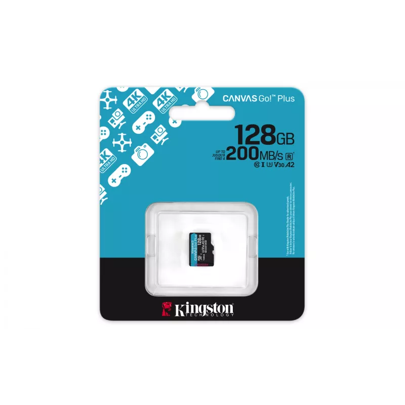 Kingston Technology 128 GB microSDXC Canvas Go Plus Gen4 200R A2 U3 single pack zonder ADP