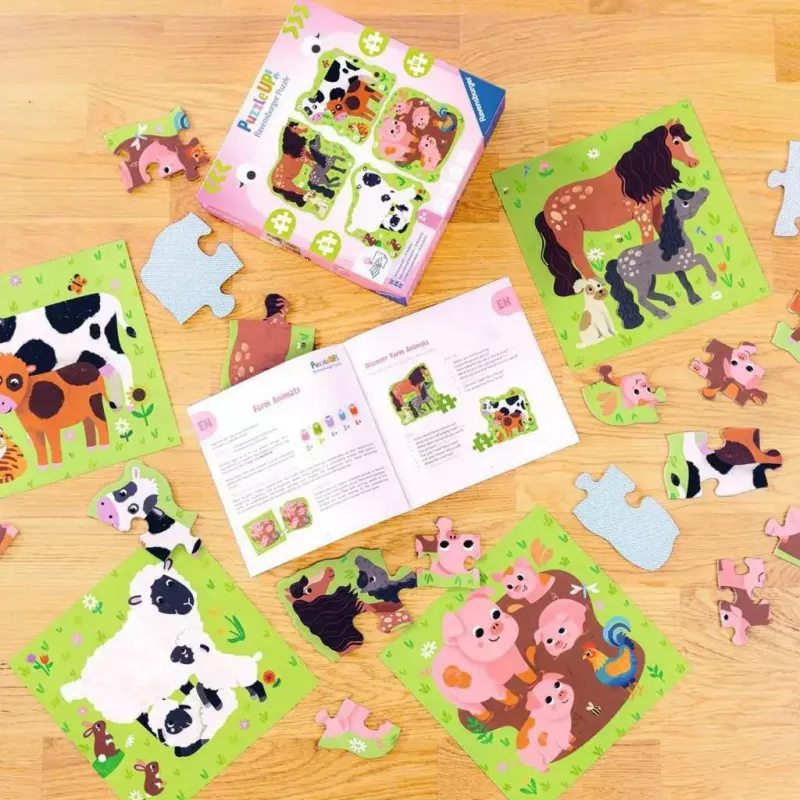 Puzzel Ravensburger UP! Boerderijdieren – progressieve set 4, 6, 8, 10 stukjes