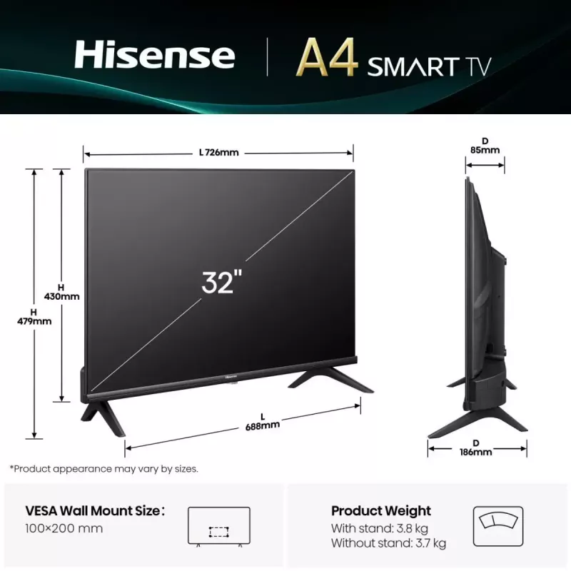 Hisense 32E4QT 81,3 cm (32 inch) HD Smart TV Wi-Fi zwart