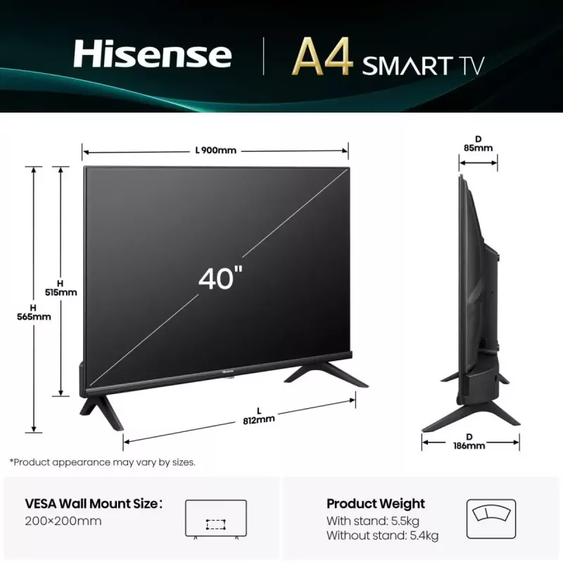 Hisense 40E4QT 101,6 cm (40 inch) Full HD Smart TV Wi-Fi zwart