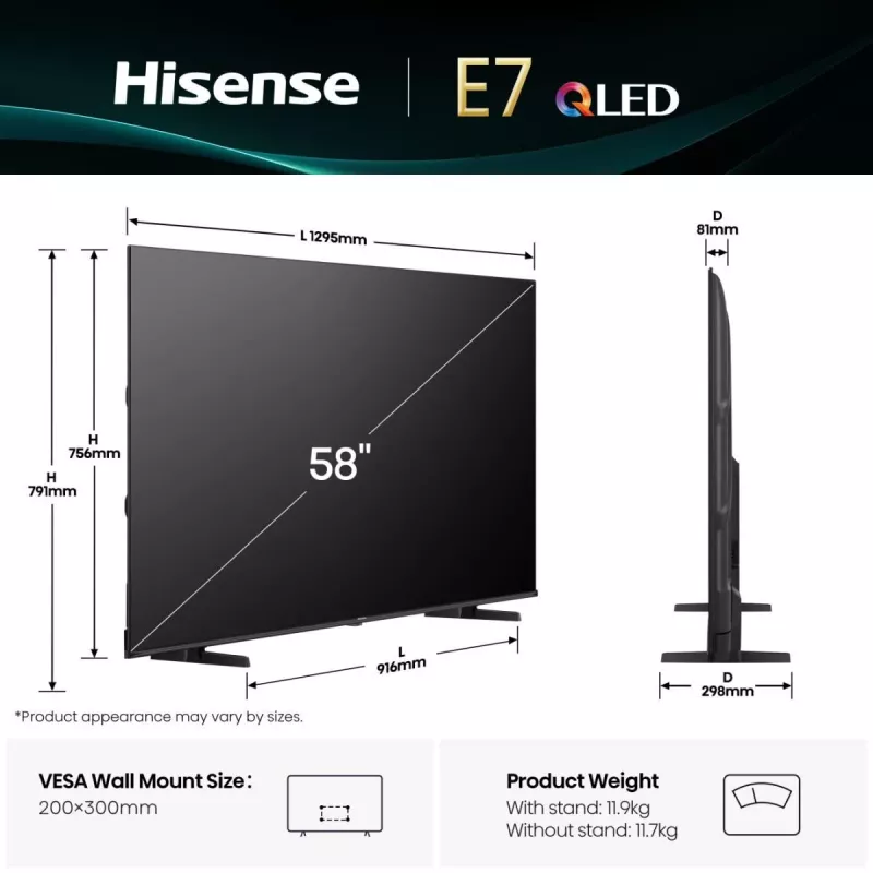 Hisense 58E77Q 147,3 cm (58 inch) 4K Ultra HD Smart TV WLAN zwart