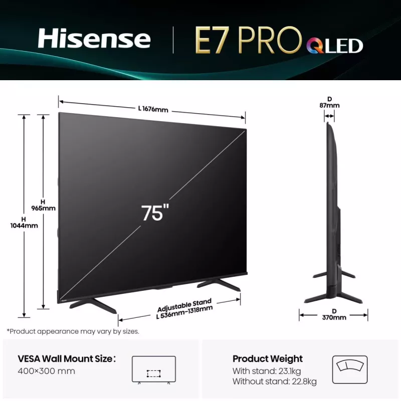Hisense 75E77Q PRO 190,5 cm (75 inch) 4K Ultra HD Smart TV Wi-Fi zwart