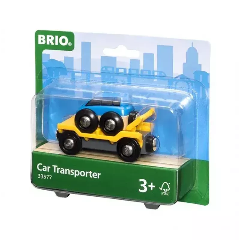 Modelspoor autotransporter van Ravensburger BRIO — 2-delig, zwart/blauw/geel
