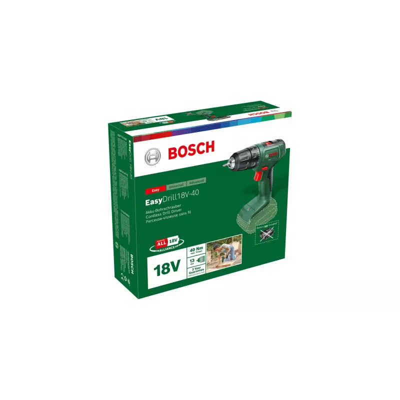 Bosch EasyDrill 18V-40 06039D8000 accuboor-/schroefmachine, 40 Nm, 1630 tpm, 2 snelheden, zonder accu en lader, groen/zwart