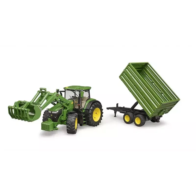 Tractor BRUDER John Deere 7R 350 met frontlader en tandemas-kipper, kunststof, vanaf 3 jaar