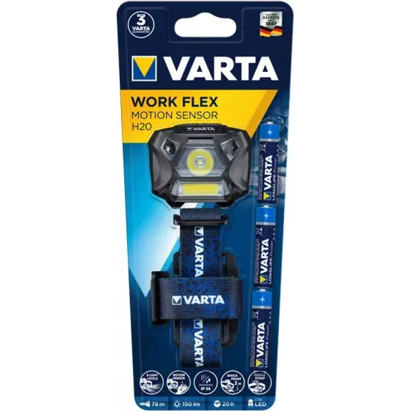 Hoofdlamp Varta WORK FLEX MOTION SENSOR H20 zwart blauw LED 150 lm 20 h