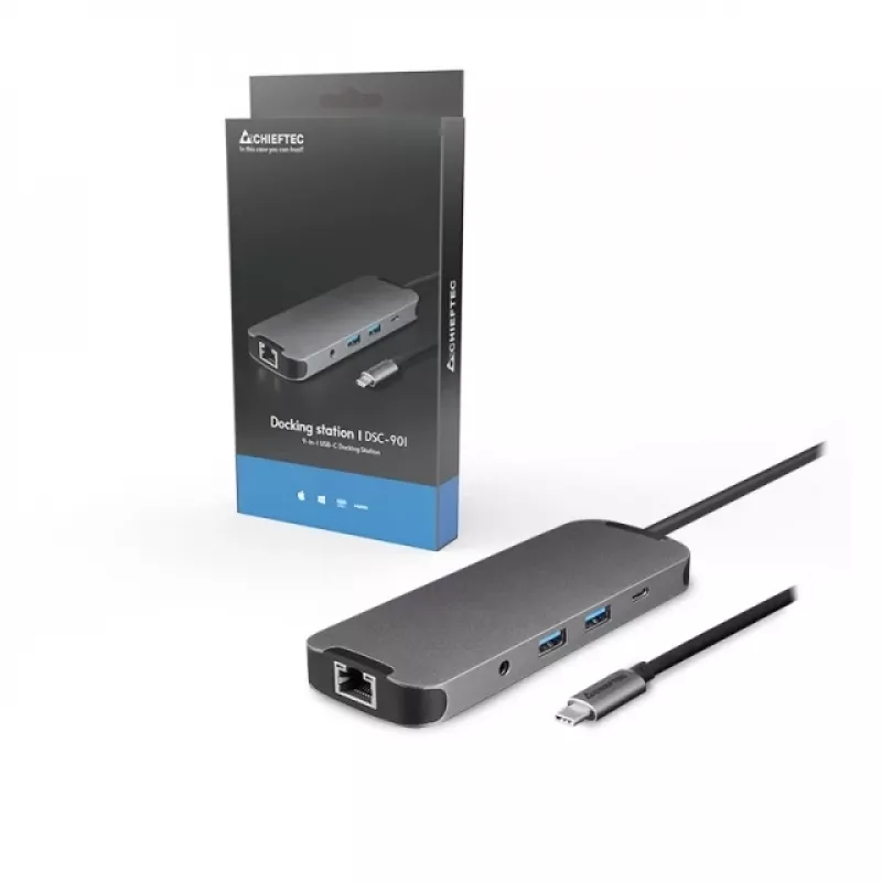 Chieftec DSC-901 USB-C dockingstation, USB 3.2 Gen 1, HDMI, Gigabit LAN, 2x USB-A, 2x USB-C, titanium