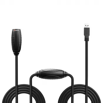Lindy 10m USB 3.0 actieve verlenging, 10 m, USB A, USB A, USB 3.2 Gen 1 (3.1 Gen 1), 5 Gbit/s, zwart