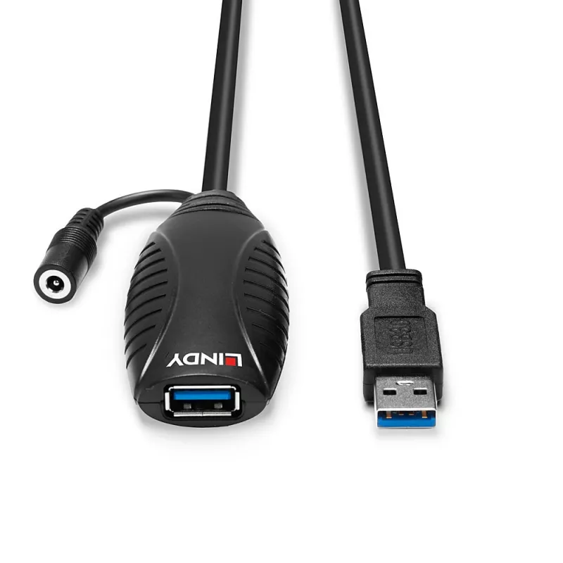 Lindy 43156 actieve USB 3.0-verlengkabel, USB-A-stekker naar USB-A-aansluiting, 10 m, USB 3.2 Gen 1, 5 Gbit/s, zwart