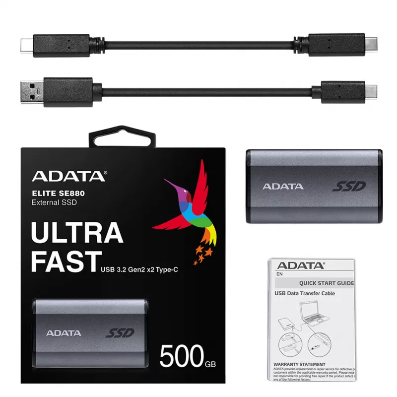 ADATA SE880 500 GB USB Type-C 3.2 Gen 2 (3.1 Gen 2) Wi-Fi grijs