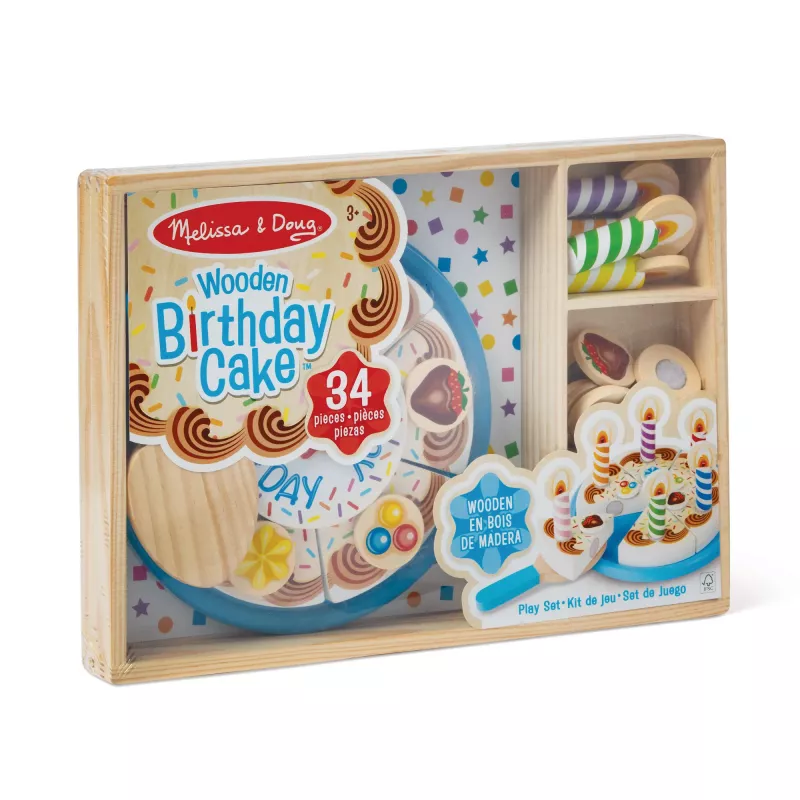 Melissa & Doug verjaardagstaart – houten speelgoedvoedsel met mengbare decoraties en 7 kaarsen