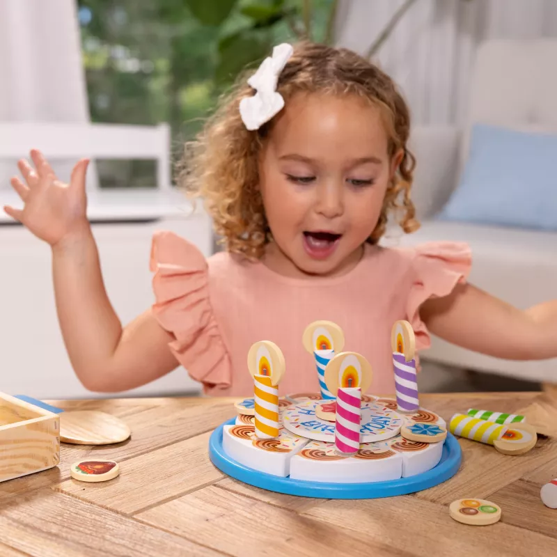 Melissa & Doug verjaardagstaart – houten speelgoedvoedsel met mengbare decoraties en 7 kaarsen