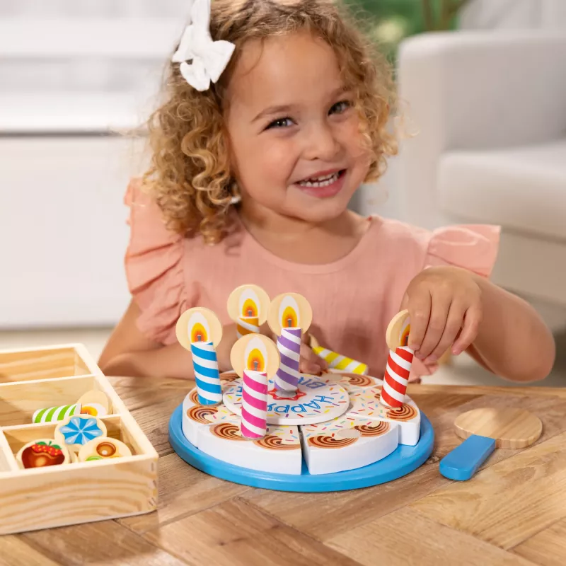 Melissa & Doug verjaardagstaart – houten speelgoedvoedsel met mengbare decoraties en 7 kaarsen