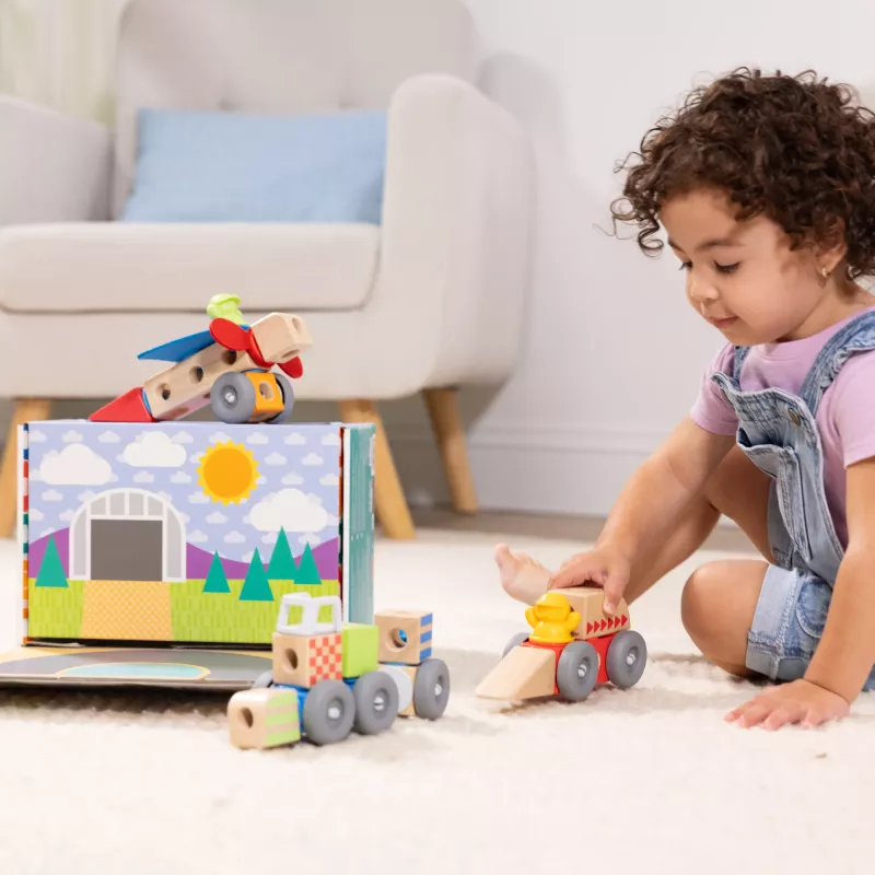 Melissa & Doug Blockables Voertuigen houten bouwset, 54 stuks, 6074902
