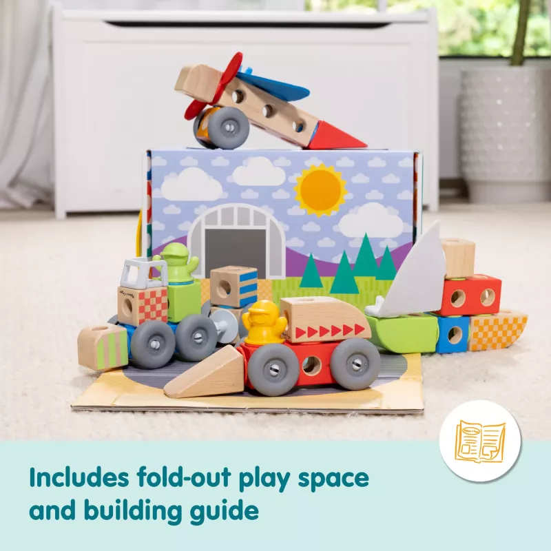 Melissa & Doug Blockables Voertuigen houten bouwset, 54 stuks, 6074902