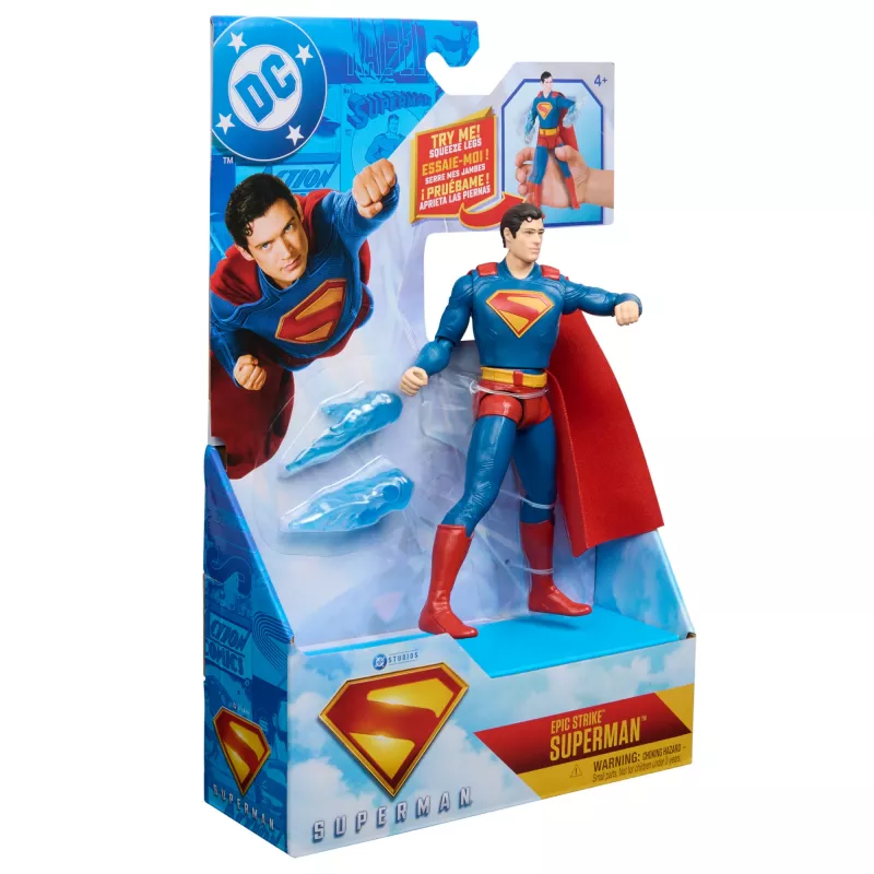 DC Comics, SUPERMAN Epic Strike actiefiguur, 15 cm groot, authentieke filmstyling, inclusief 2 accessoires, speelgoed voor jongens en meisjes vanaf 4 jaar