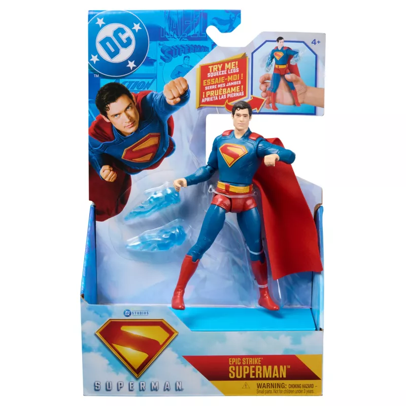 DC Comics, SUPERMAN Epic Strike actiefiguur, 15 cm groot, authentieke filmstyling, inclusief 2 accessoires, speelgoed voor jongens en meisjes vanaf 4 jaar