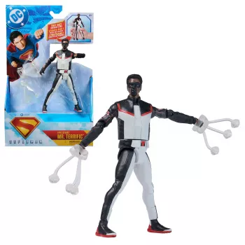DC Comics, SUPERMAN, Mr. Terrific, Epic Strike actiefiguur, 15 cm groot, authentiek filmdesign, inclusief 2 accessoires, speelgoed voor jongens en meisjes vanaf 4 jaar