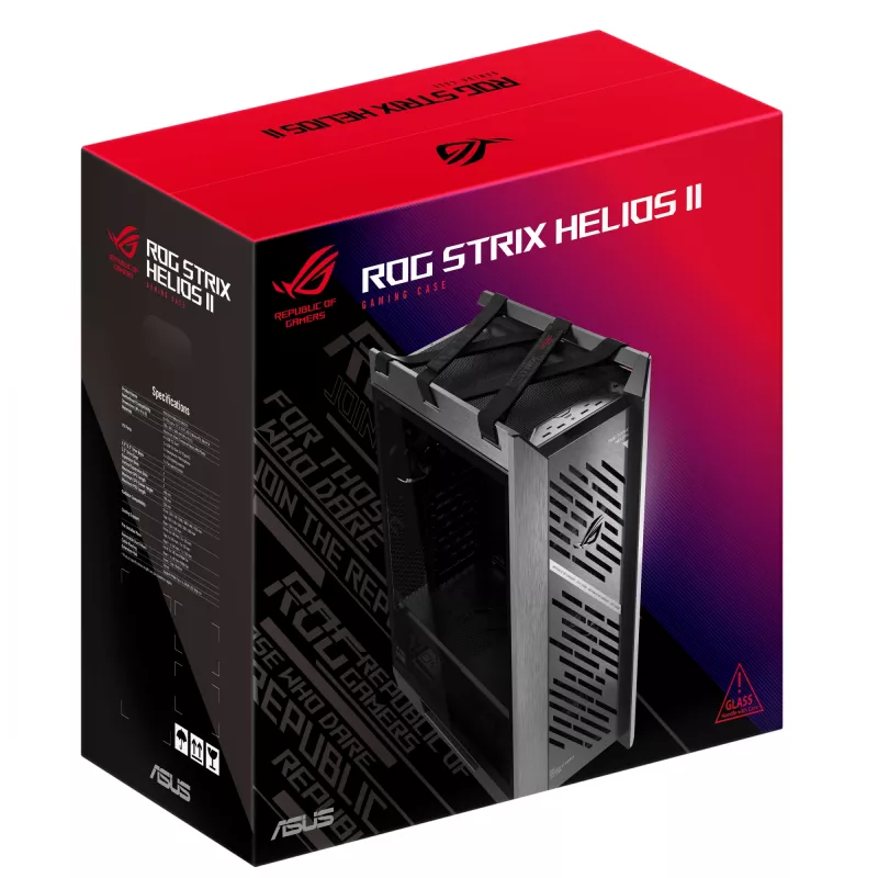 ASUS ROG Strix Helios II GX601S pc-behuizing, Midi Tower, E-ATX, gehard glas, Aura Sync RGB, 4 x 140 mm-ventilatoren, USB-C, zwart