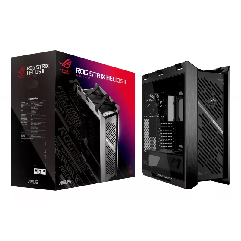 ASUS ROG Strix Helios II GX601S pc-behuizing, Midi Tower, E-ATX, gehard glas, Aura Sync RGB, 4 x 140 mm-ventilatoren, USB-C, zwart