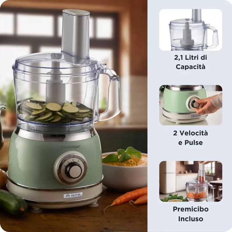 Keukenmachine ARIETE Vintage Line 1781/04 — 1000 W, 2,1 L, groen