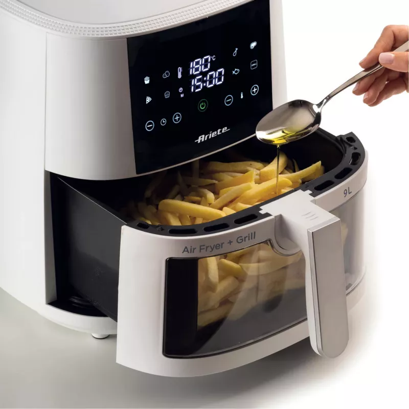 Ariete 4630/03 heteluchtfriteuse, 9 l, 1500 W, capaciteit van 3,5 kg, tot 200 °C, touchbediening, wit