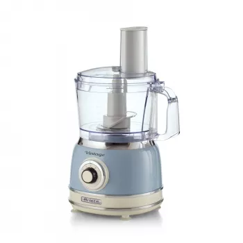 Keukenmachine ARIETE Vintage Line 1781/05 — 1000 W, kom van 2,1 L, draaiknop, RVS-mes, blauw
