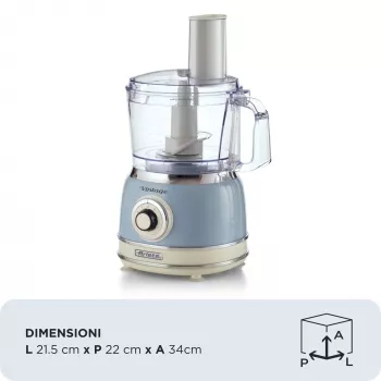 Keukenmachine ARIETE Vintage Line 1781/05 — 1000 W, kom van 2,1 L, draaiknop, RVS-mes, blauw