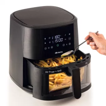 Ariete 4630 heteluchtfriteuse 9L, 1300W, inhoud 9L, bakcapaciteit 2,5 kg, 8 voorgeprogrammeerde programma's, temperatuur tot 200 °C, transparante mand voor bakcontrole, zwart