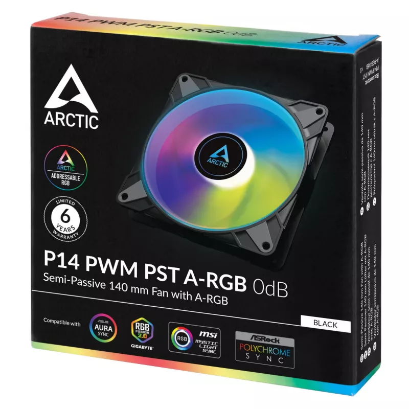 ARCTIC P14 PWM PST A-RGB 0dB – semi-passieve 140-mm-ventilator met digitale A-RGB