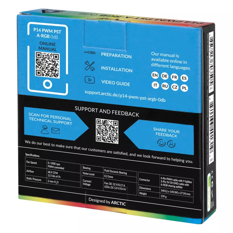 ARCTIC P14 PWM PST A-RGB 0dB – semi-passieve 140-mm-ventilator met digitale A-RGB