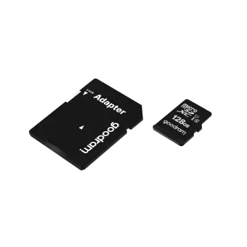 MicroSDXC flashgeheugen GOODRAM 128GB UHS‑I Class 10 (lezen 100 MB/s, schrijven 10 MB/s) met SD-adapter