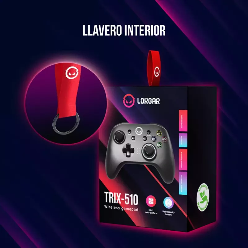 Lorgar TRIX-510 gamecontroller, zwart, BT5.0, ingebouwde 600 mAh-accu, Type-C