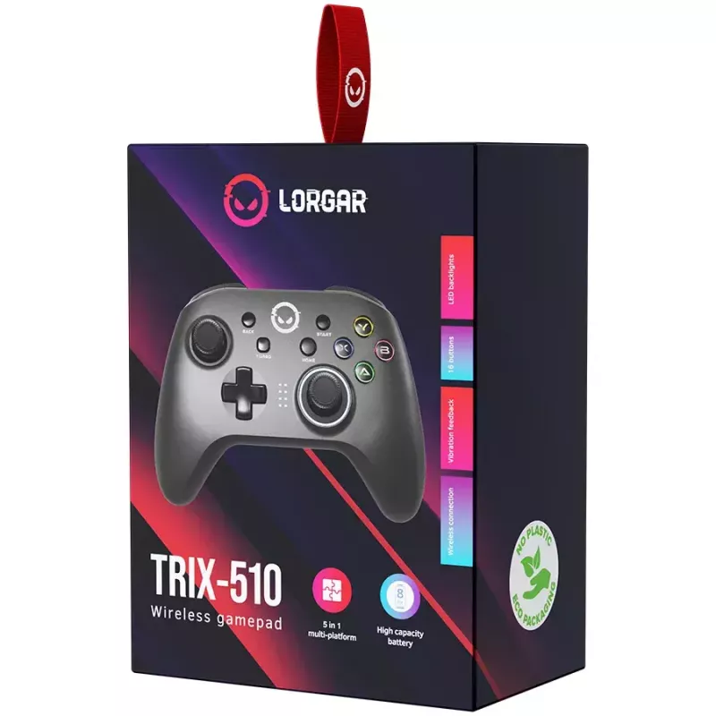 Lorgar TRIX-510 gamecontroller, zwart, BT5.0, ingebouwde 600 mAh-accu, Type-C