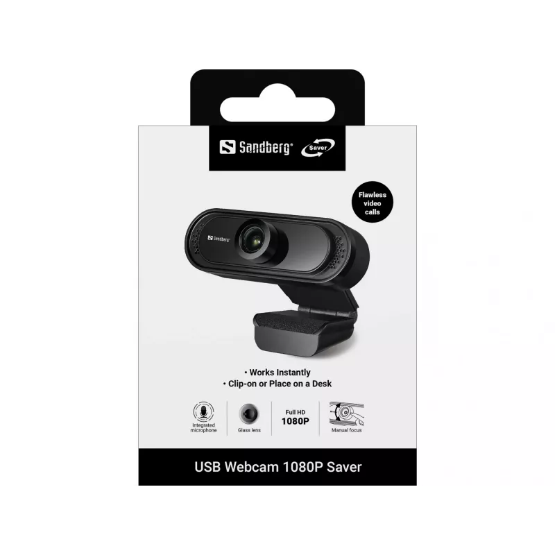 Sandberg USB-webcam 1080P Saver, 2 MP, 1920 x 1080 pixels, Full HD, 30 fps, 1920x1080@30fps, 1080p