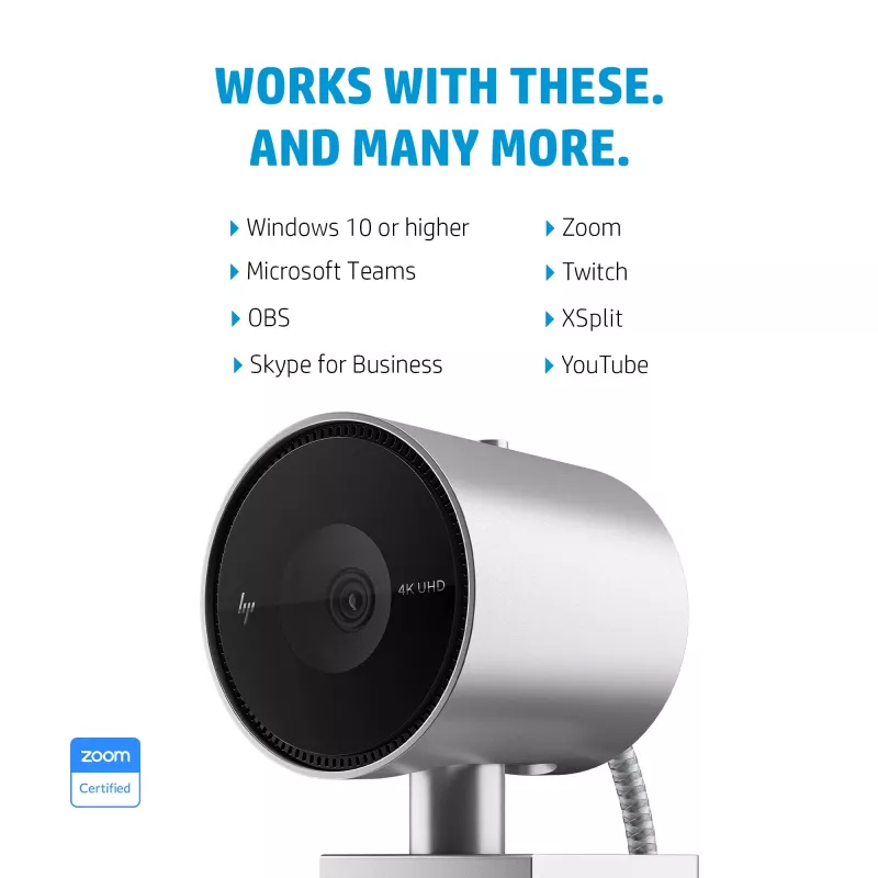 HP 950 4K-webcam, 3840 x 2160 pixels, Full HD, 30 fps, 1x, auto, auto