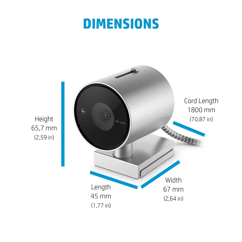 HP 950 4K-webcam, 3840 x 2160 pixels, Full HD, 30 fps, 1x, auto, auto