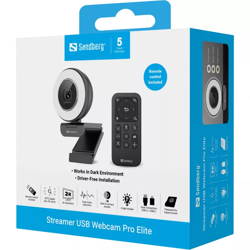 Sandberg Streamer USB-webcam Pro Elite 2560x1440 60fps zwart