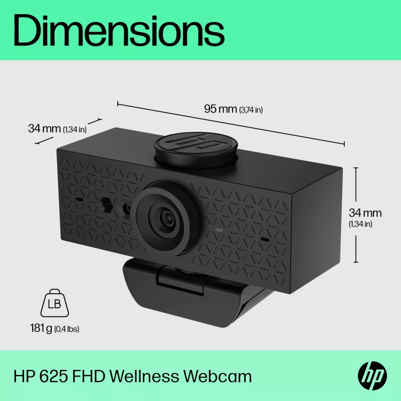 HP 625 FHD-webcam, 4 MP, 1920 x 1080 pixel, Full HD, zakelijk, USB, zwart